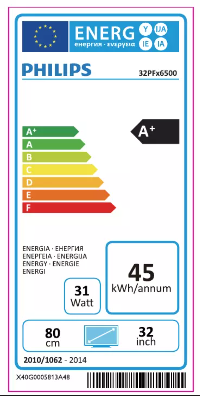 Page 1 de la notice Label énergétique Philips 6500 series 50PFK6580