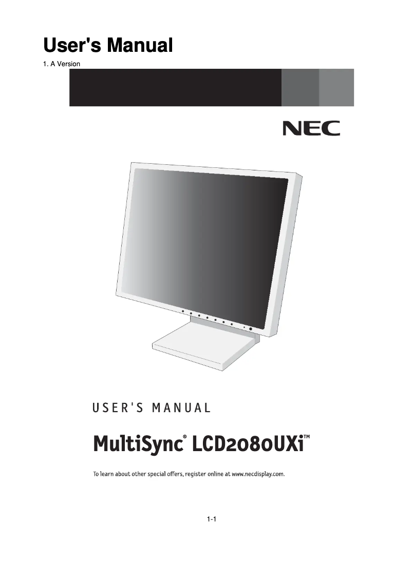Image de la première page du manuel de l'appareil MultiSync LCD2080UXI-BK
