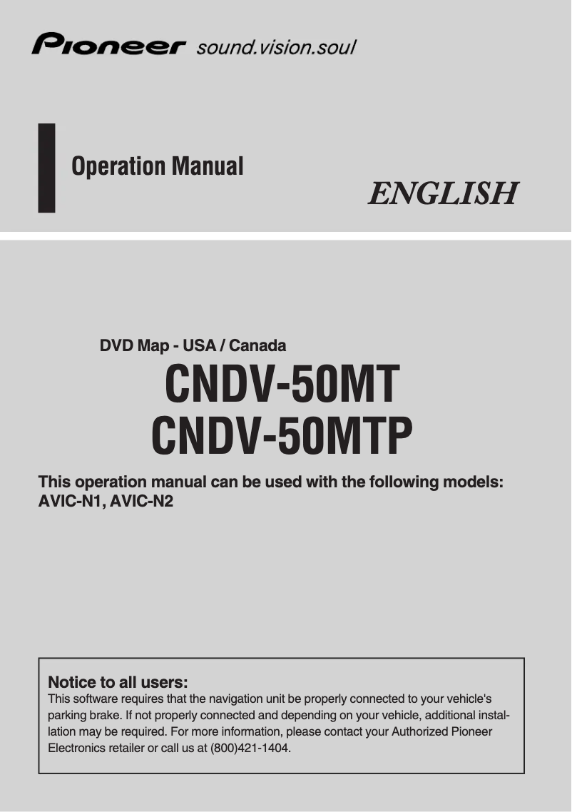 Page 1 de la notice Manuel utilisateur Pioneer AVIC-N2