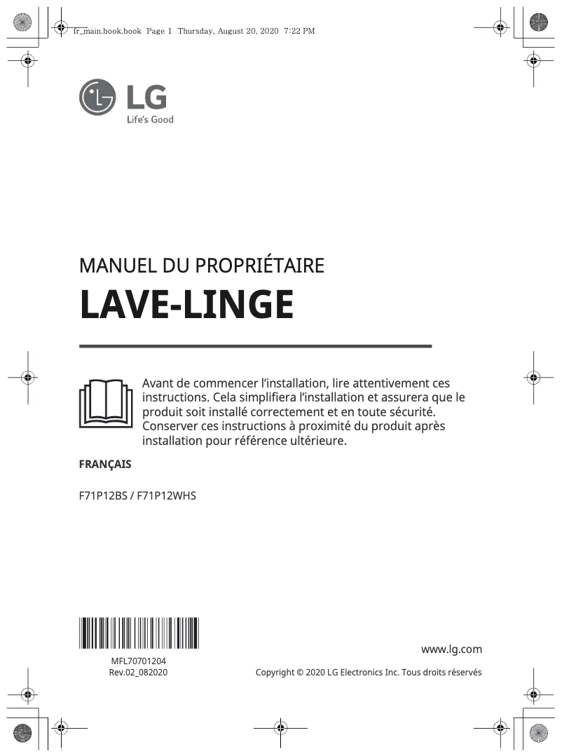 Page 1 de la notice Manuel utilisateur LG F71P12BS