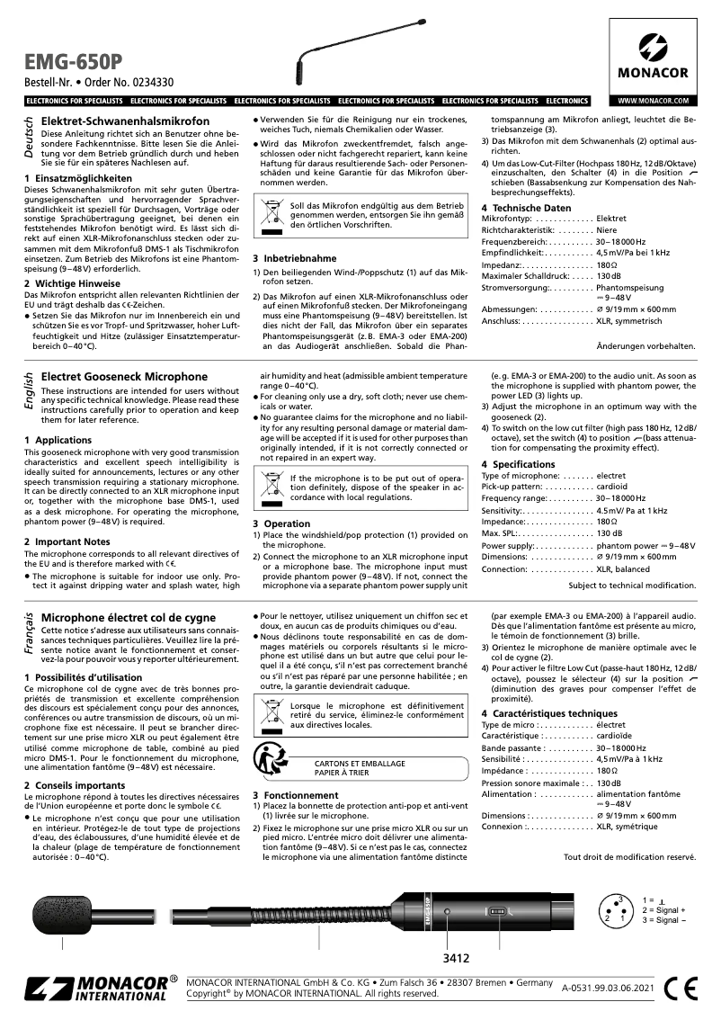 Page n°1 - Manuel utilisateur Monacor EMG-650P