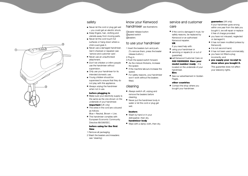 Page 1 de la notice Manuel utilisateur Kenwood HM190