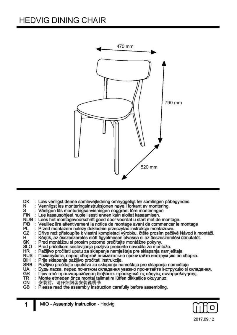 Page 1 de la notice Manuel utilisateur Mio Hedvig