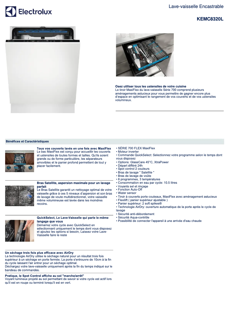 Page 1 de la notice Fiche technique Electrolux KEMC8320L
