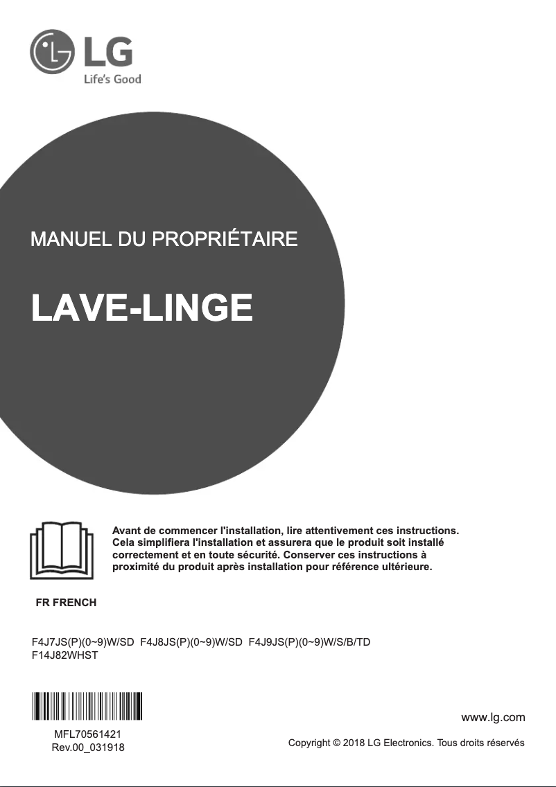 Page 1 de la notice Manuel utilisateur LG F14J82WHST