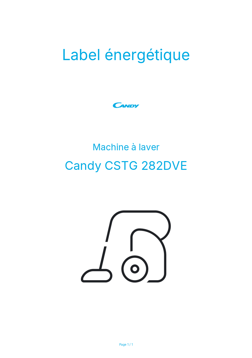 Page n°1 - Label énergétique Candy CSTG 282DVE