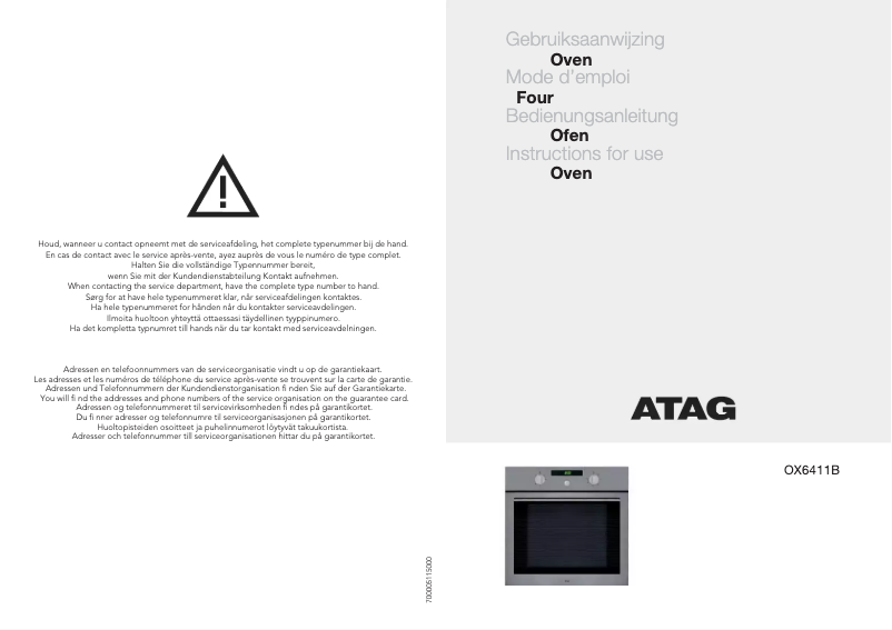 Page n°1 - Manuel utilisateur Atag OX6411B