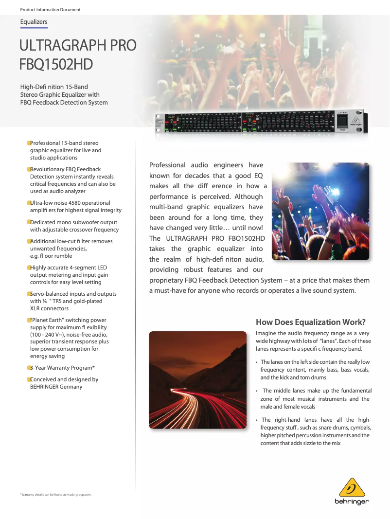 Page 1 de la notice Fiche technique Behringer Ultragraph Pro FBQ1502HD