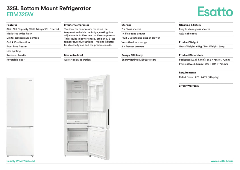 Página 1 del manual Ficha técnica Esatto EBM325W