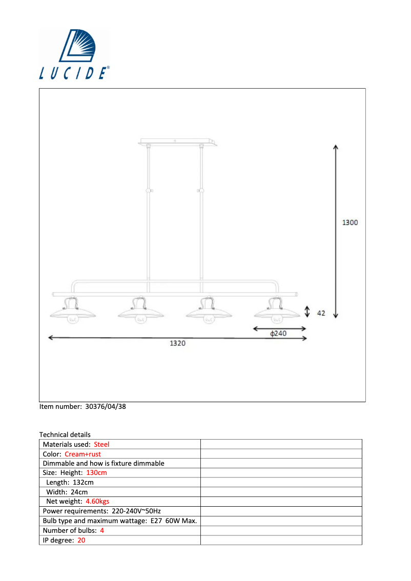 Page 1 de la notice Manuel utilisateur Lucide Römer 30376/04/38