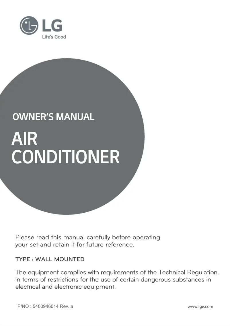 Page 1 de la notice Manuel utilisateur LG AMNW18GRCL0