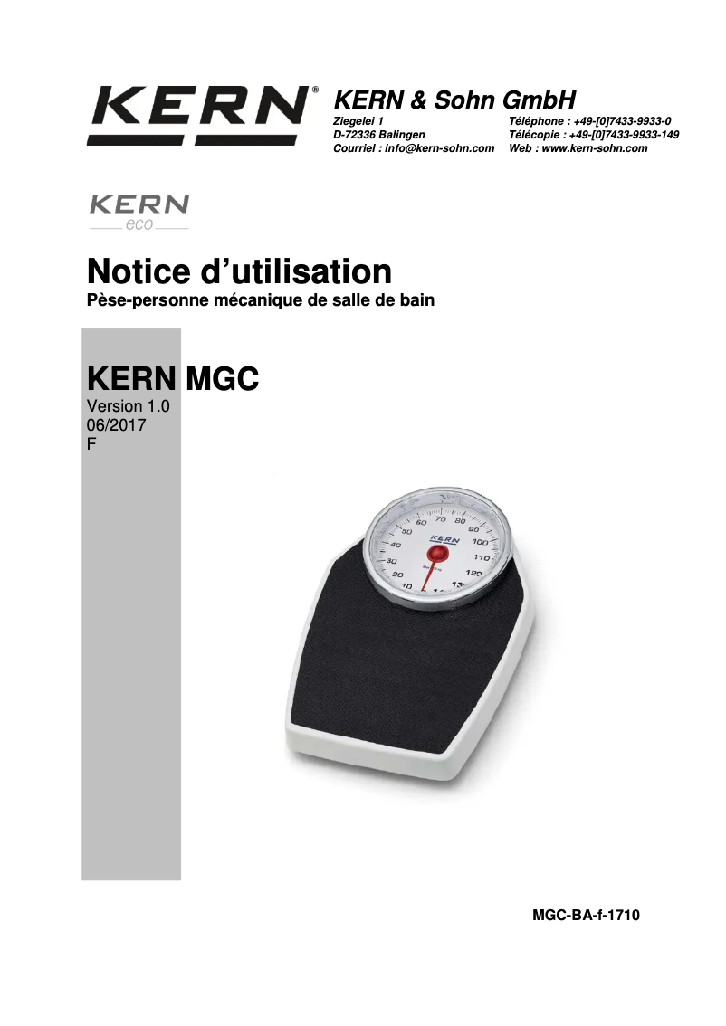 Page 1 de la notice Manuel utilisateur Kern MGC 100K-1
