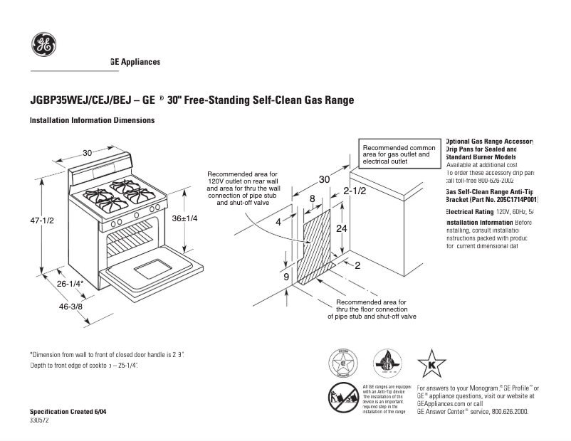 First page image of the manual for JGBP35WEJWW
