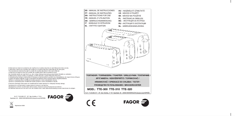 Página 1 del manual Manual de usuario Fagor TTE-310