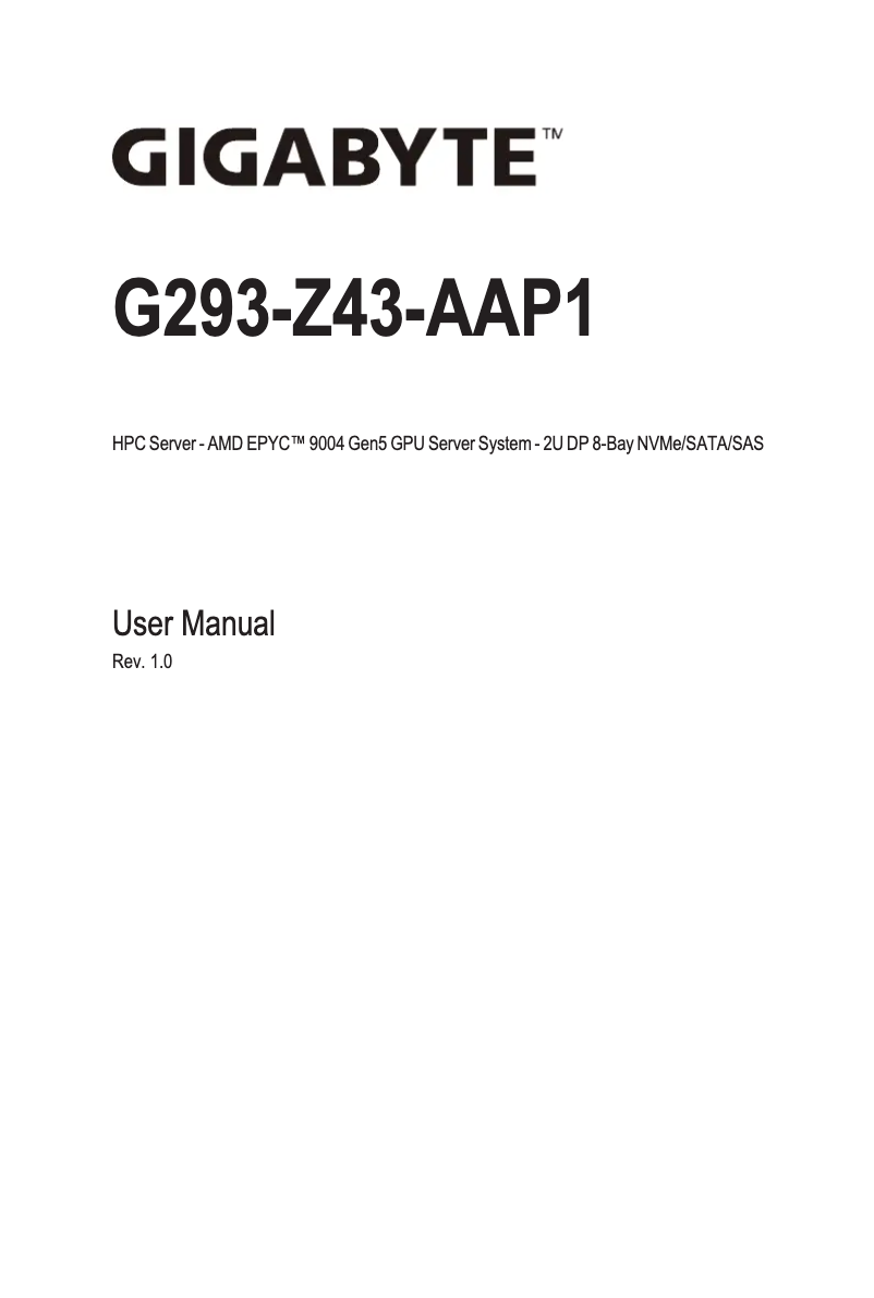 Page 1 de la notice Manuel utilisateur Gigabyte G293-Z43