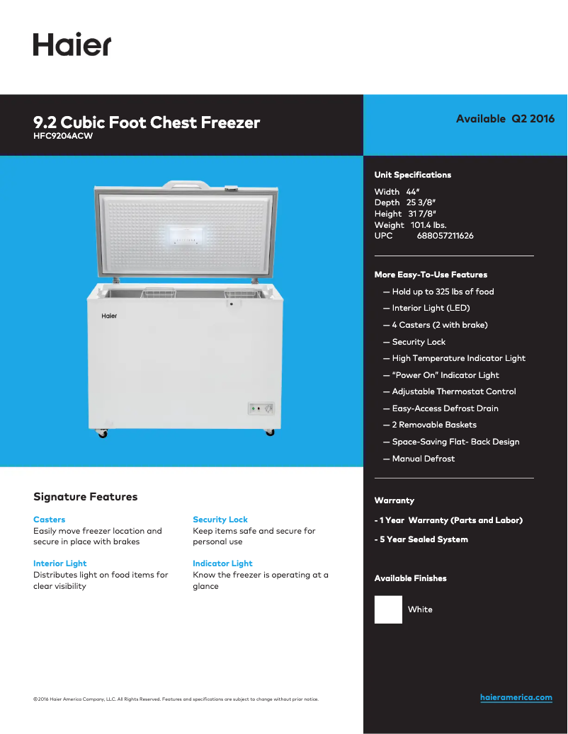 Page n°1 - Fiche technique Haier HFC9204ACW