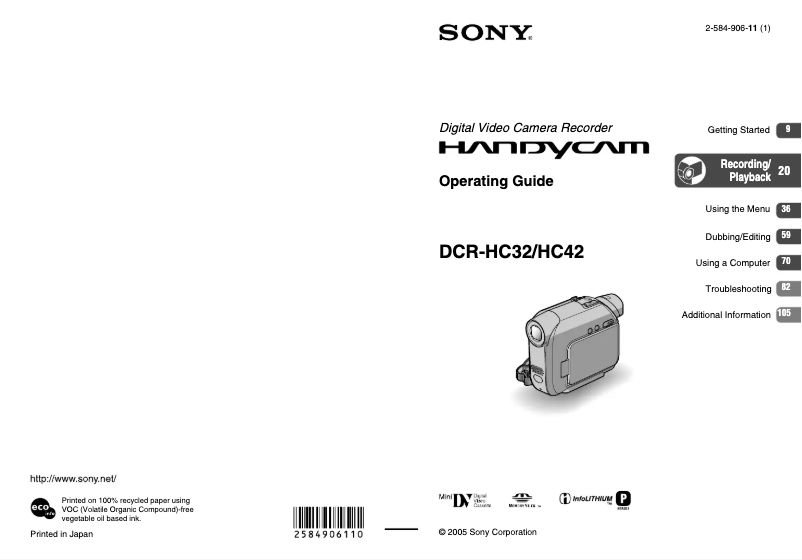 Page 1 de la notice Manuel utilisateur Sony DCR-HC32
