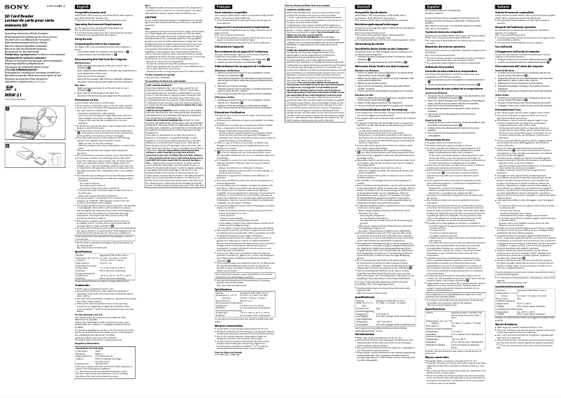 Page 1 de la notice Manuel utilisateur Sony MRW-S1