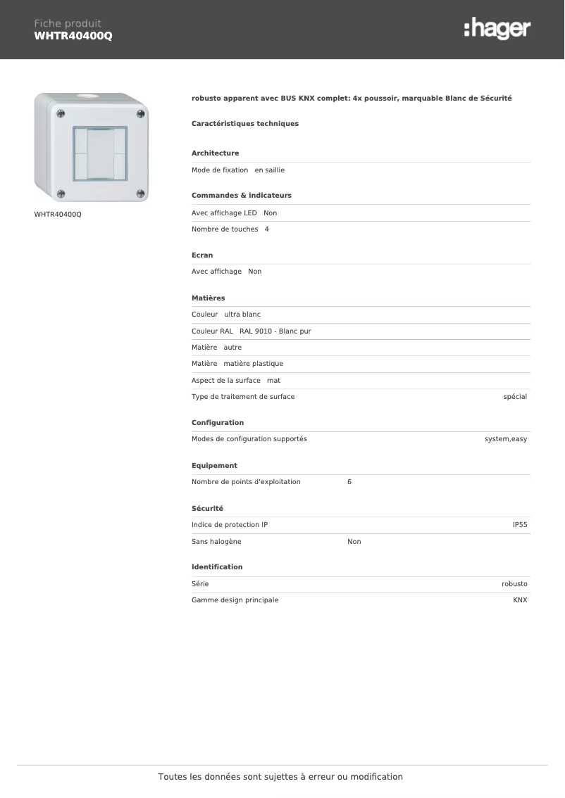 Image de la première page du manuel de l'appareil WHTR40400Q