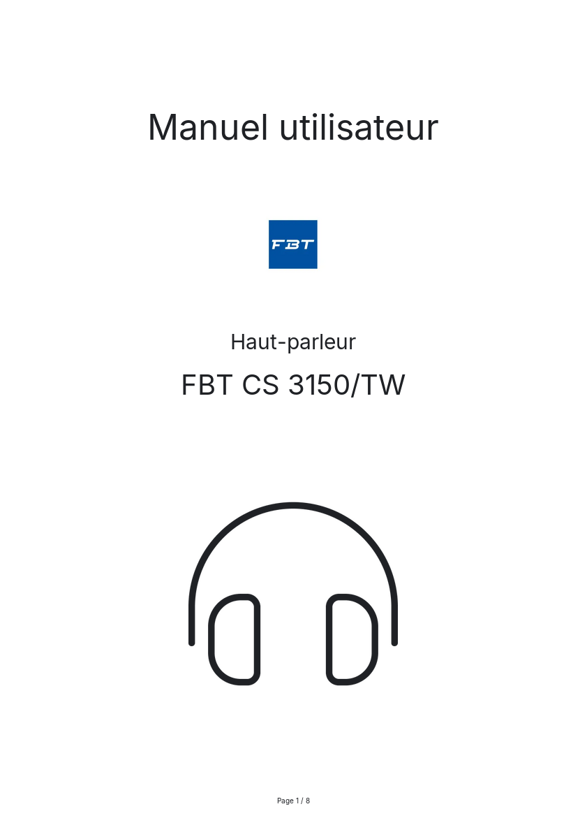 Page n°1 - Manuel utilisateur FBT CS 3150/TW