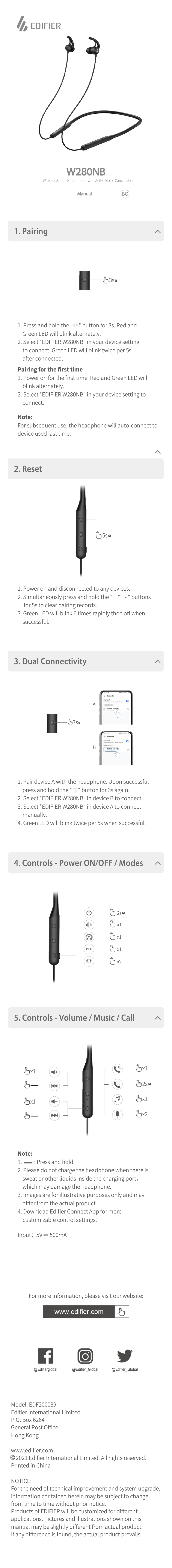 Page 1 de la notice Manuel utilisateur Edifier W280NB