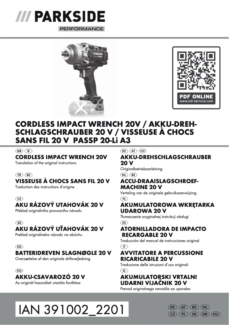 Page 1 de la notice Manuel utilisateur Parkside PDSSAP 20-Li B2