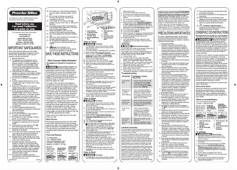 Página 1 del manual Manual de usuario Proctor Silex 31122