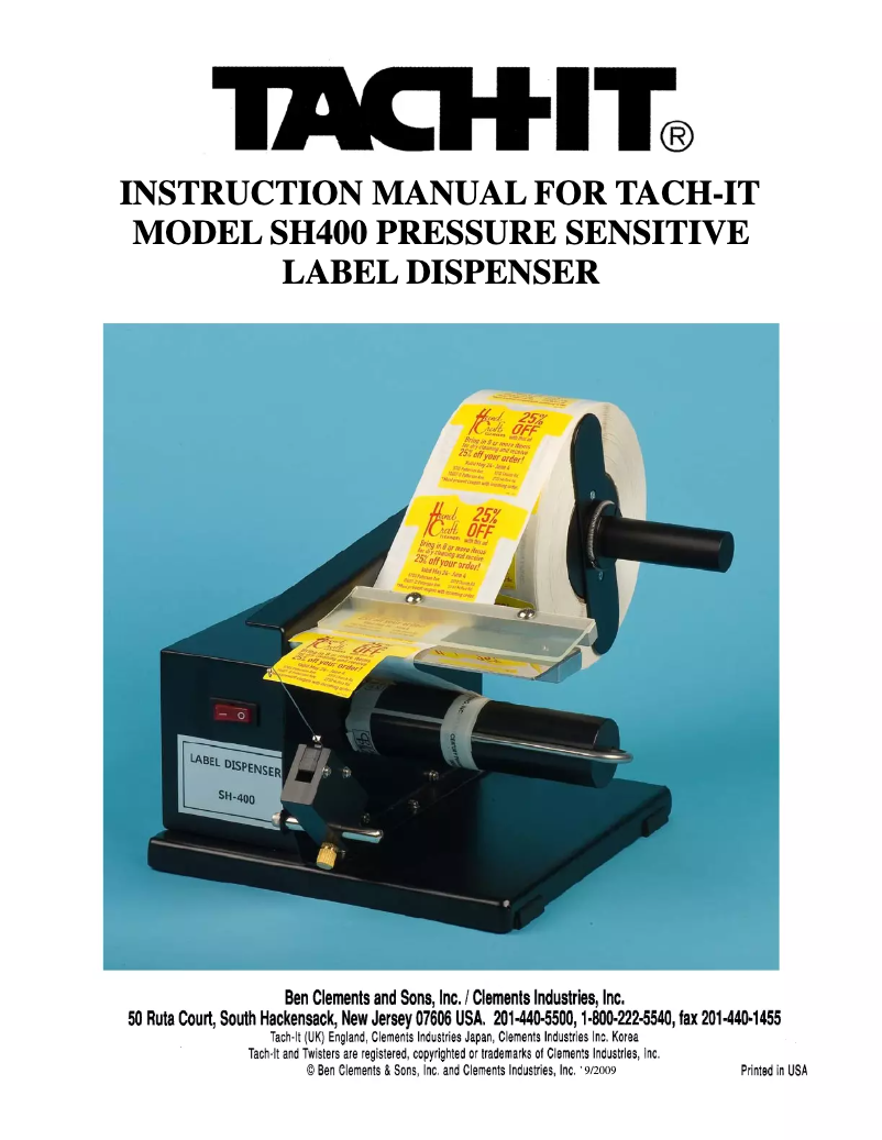 Page n°1 - Manuel utilisateur Tach-It SH-400