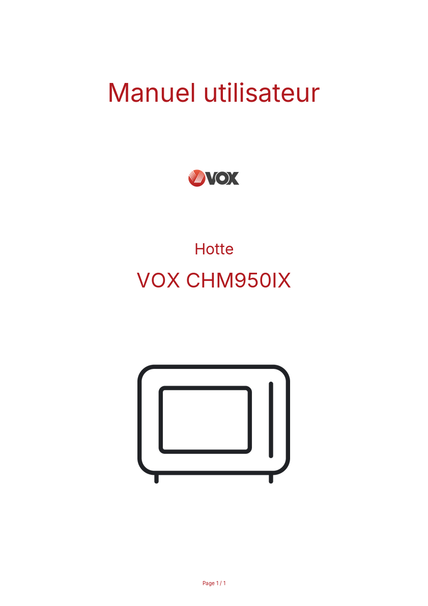 Page n°1 - Manuel utilisateur VOX CHM950IX