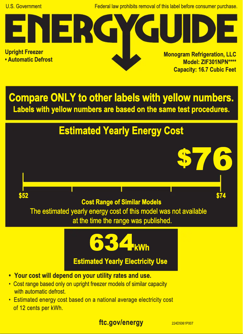 Page 1 de la notice Label énergétique Monogram ZIF301NPNII