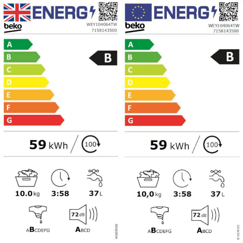 Page 1 de la notice Label énergétique Beko WEY104064T