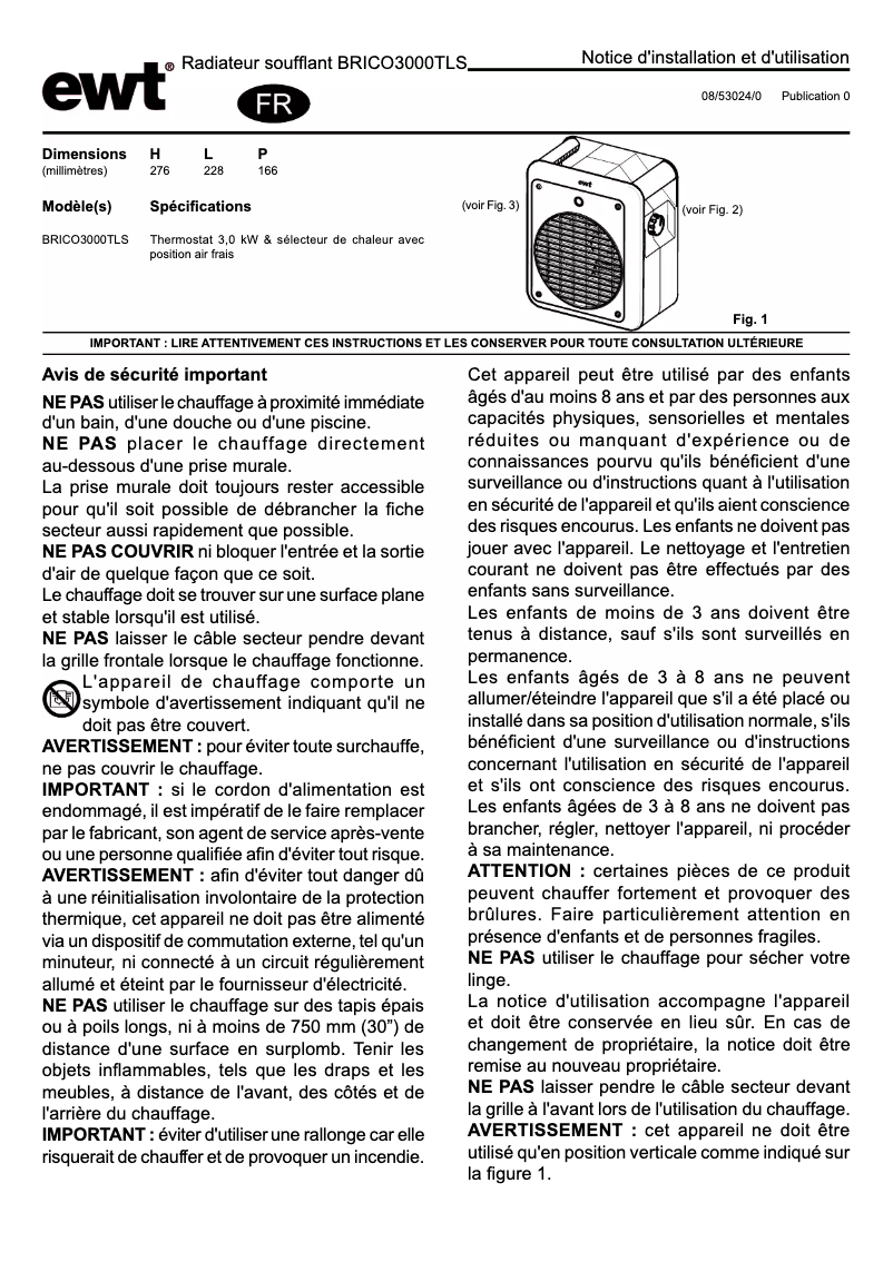 Image de la première page du manuel de l'appareil Brico 3000