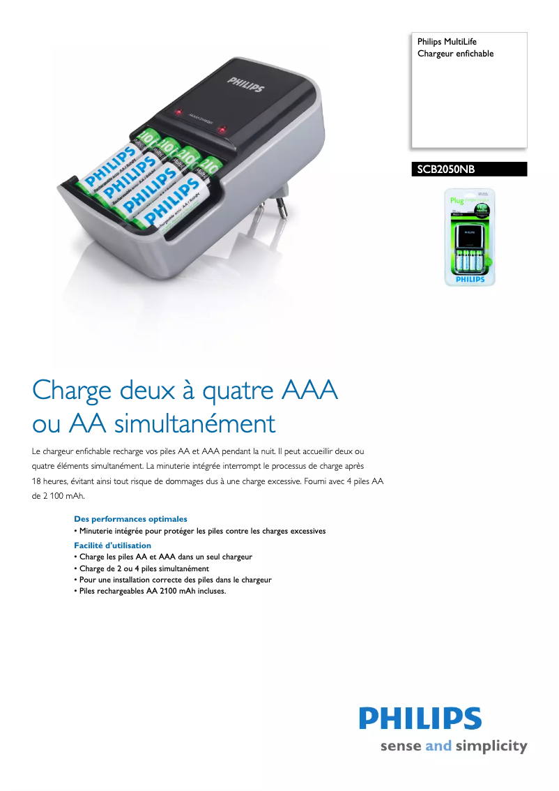 Page 1 de la notice Fiche technique Philips MultiLife SCB2050NB