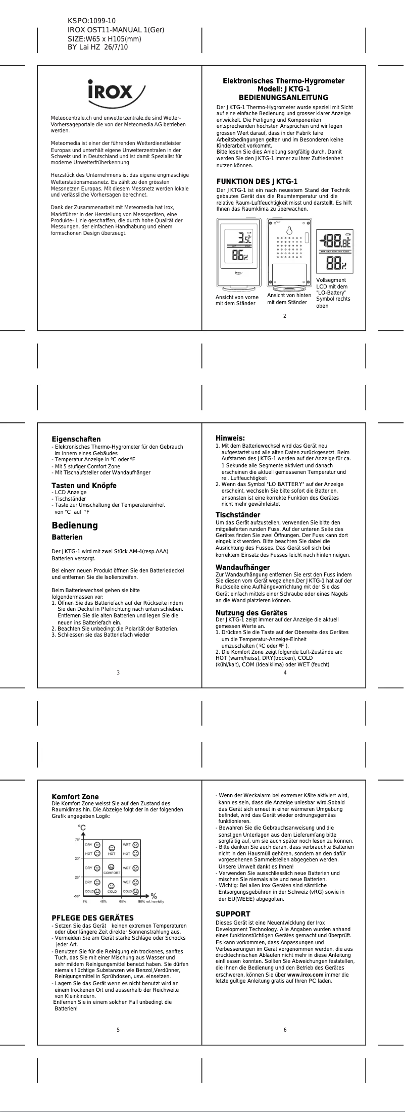 Page 1 de la notice Manuel utilisateur Irox JKTG-1