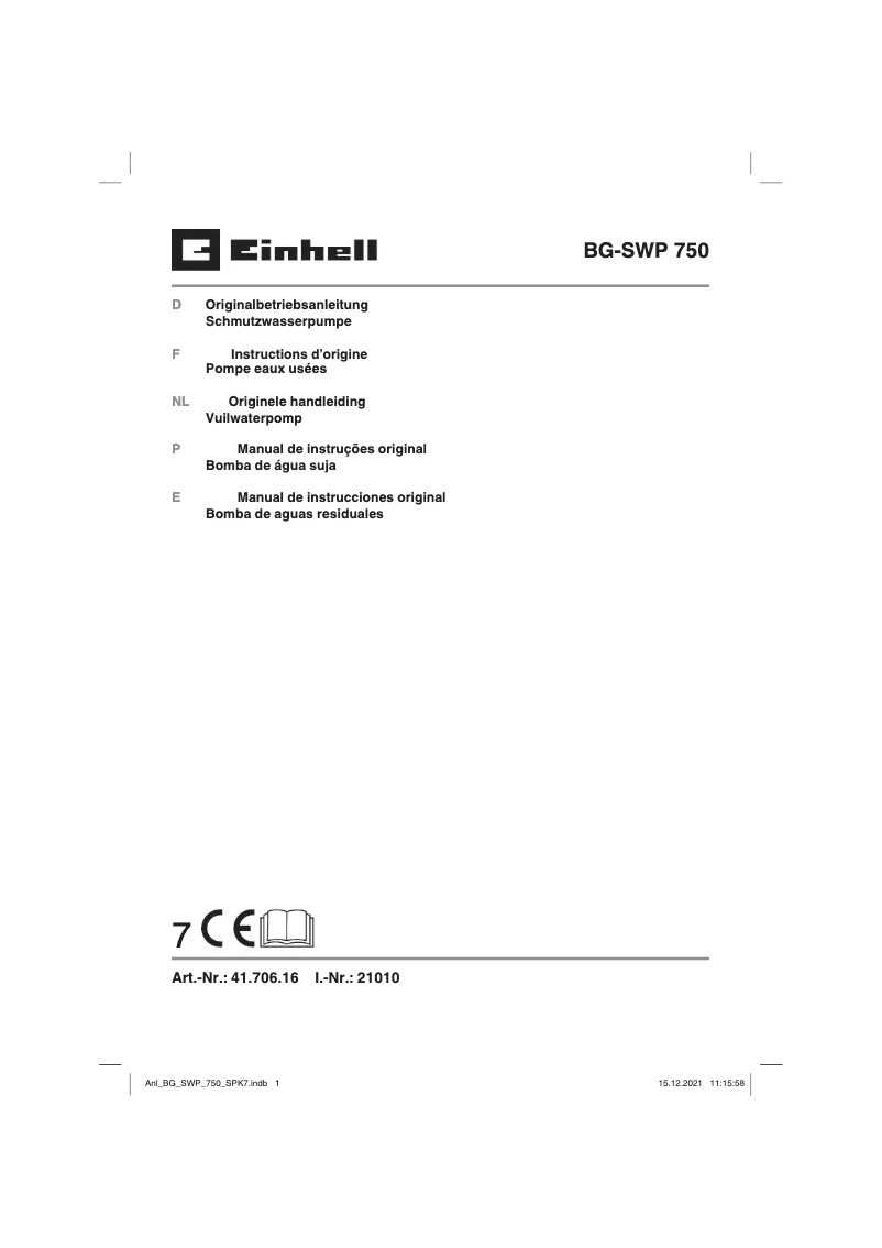 Page n°1 - Manuel utilisateur Einhell BG-SWP 750