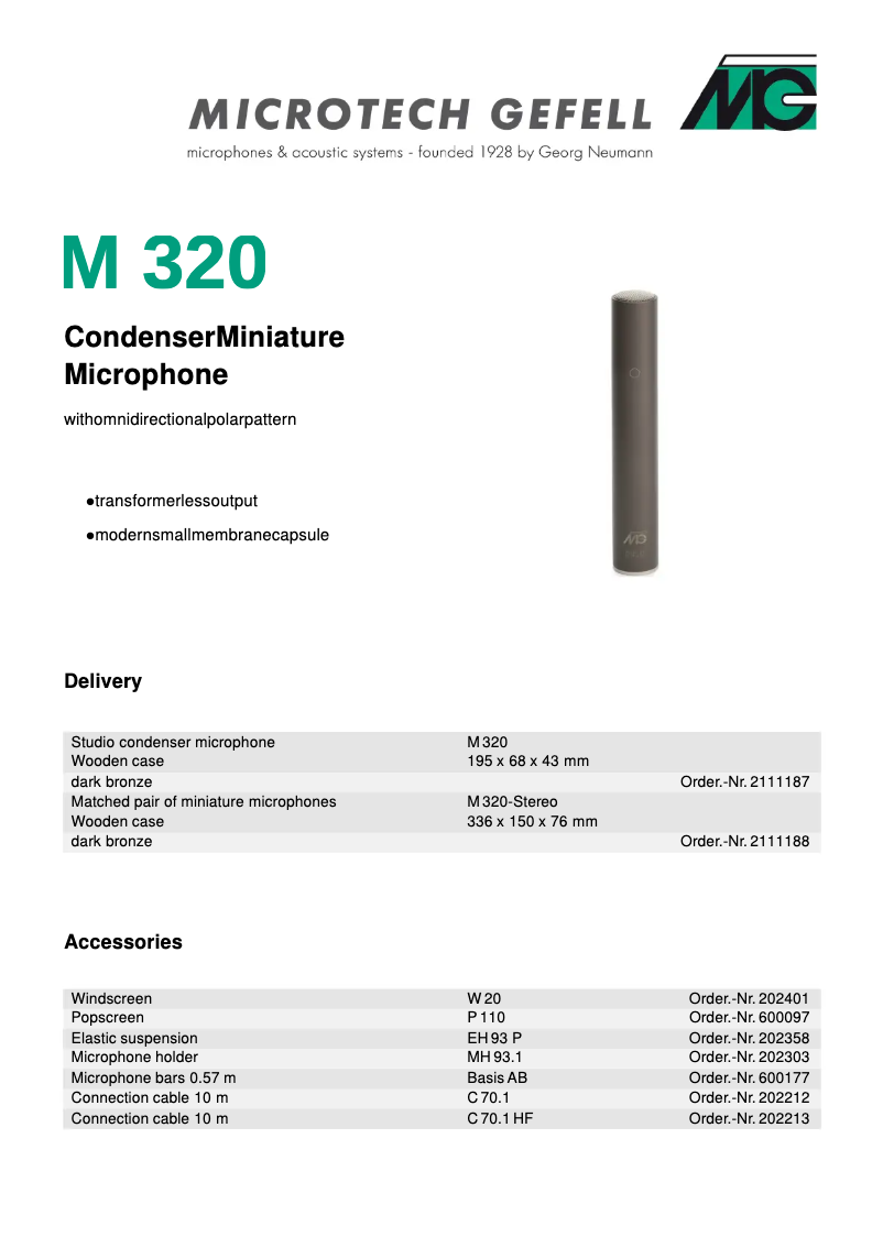 Page n°1 - Manuel utilisateur Microtech Gefell M 320