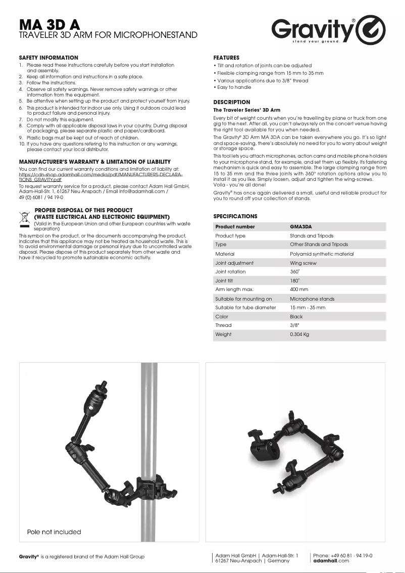 Page 1 de la notice Manuel utilisateur Gravity MA 3D A