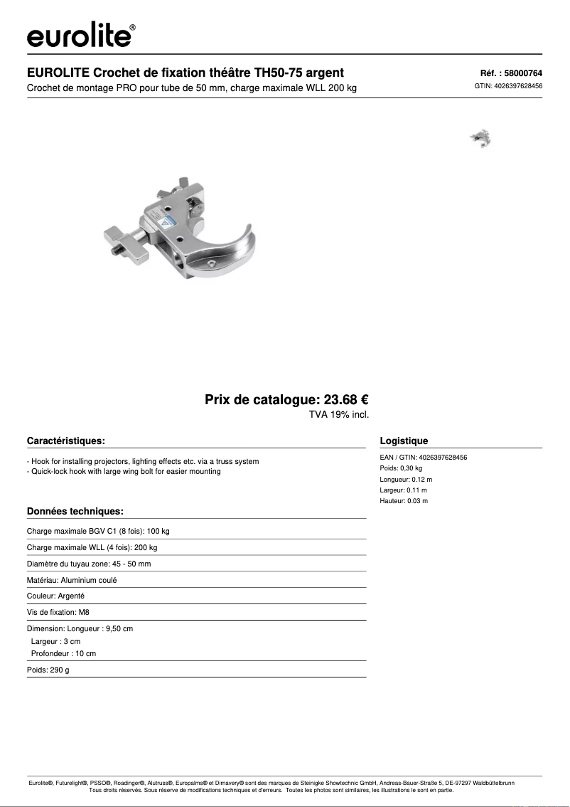 Page 1 de la notice Fiche technique Eurolite TH50