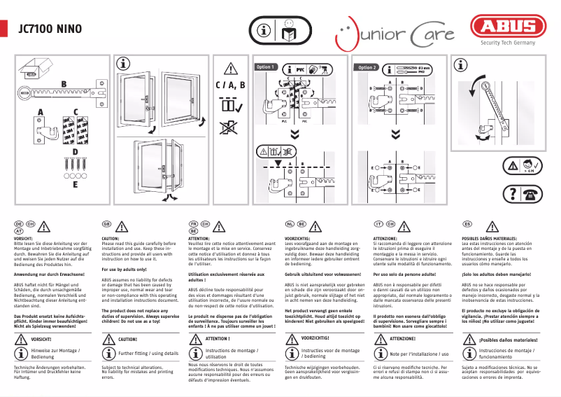 Page n°1 - Instructions / montage Abus JC7100 NINO
