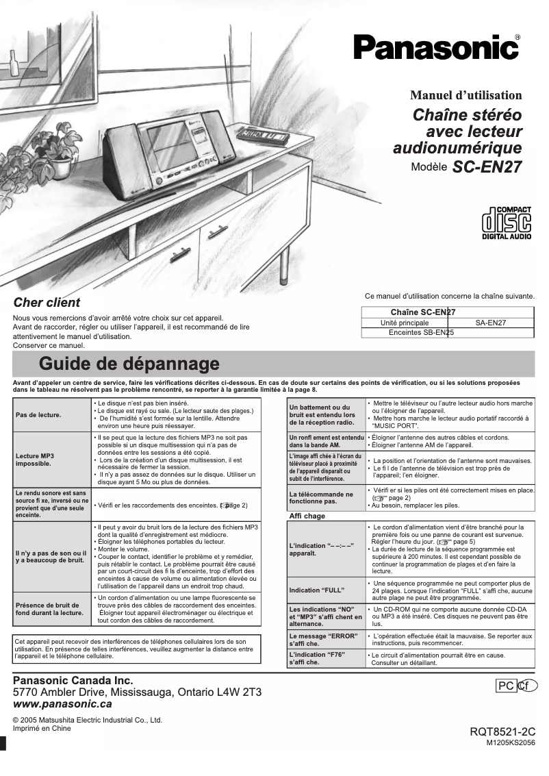 Page 1 de la notice Manuel utilisateur Technics SC-EN27