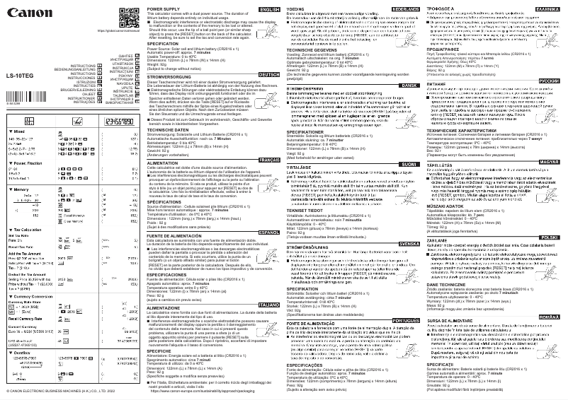 Page 1 de la notice Manuel utilisateur Canon LS-10TEG