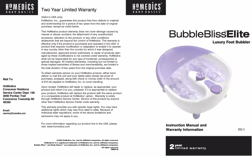First page image of the manual for BubbleBliss Elite BB-5