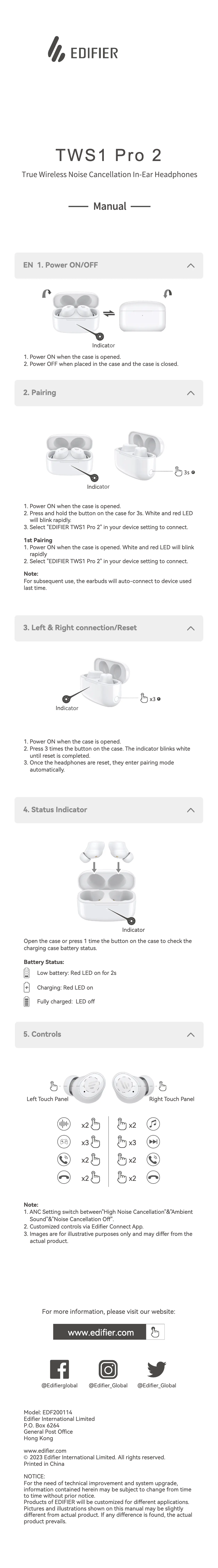 Page n°1 - Manuel utilisateur Edifier TWS1 Pro 2