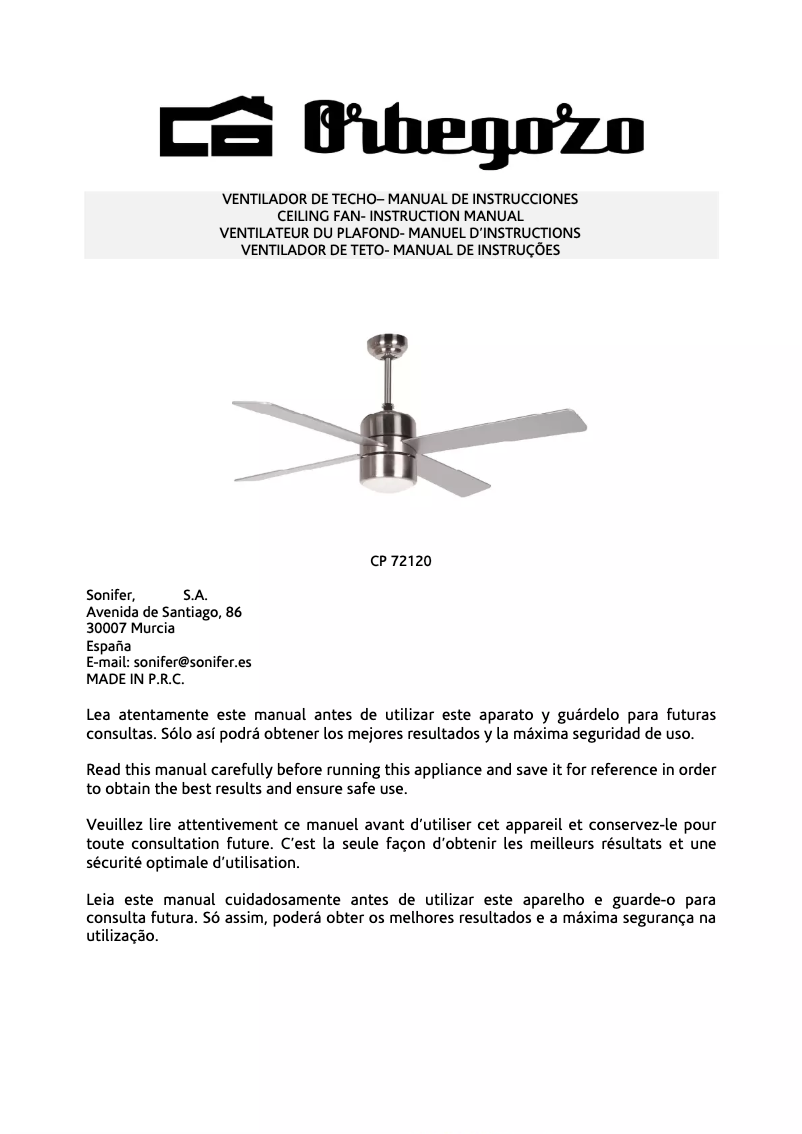 Page n°1 - Manuel utilisateur Orbegozo CP 72120