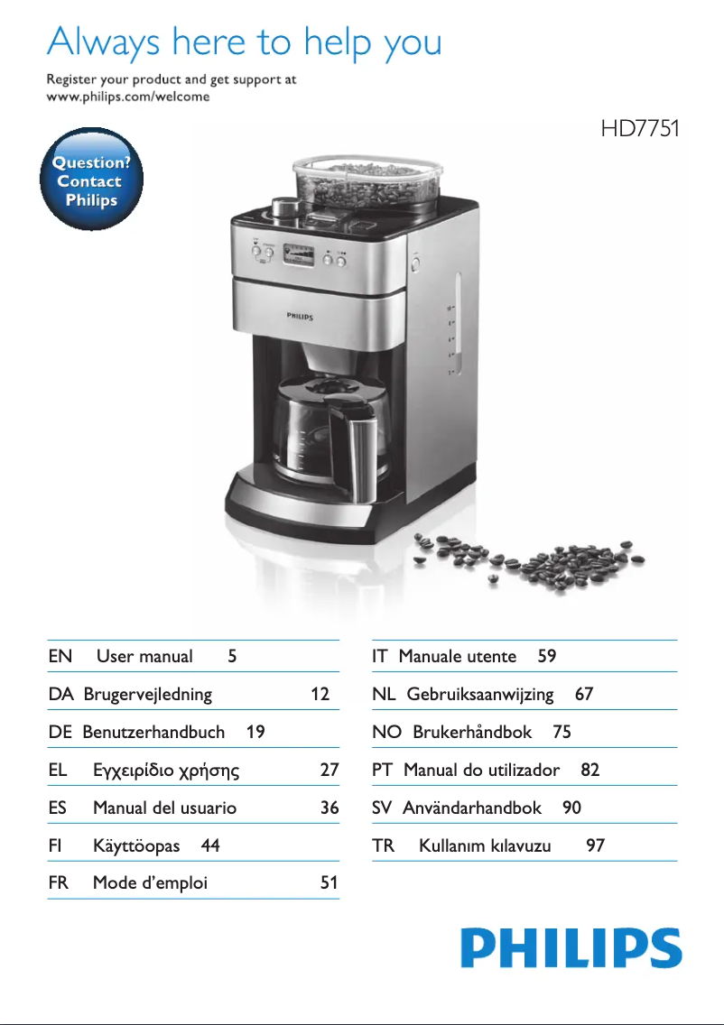 Página 1 del manual Manual de usuario Philips Grind & Brew HD7751