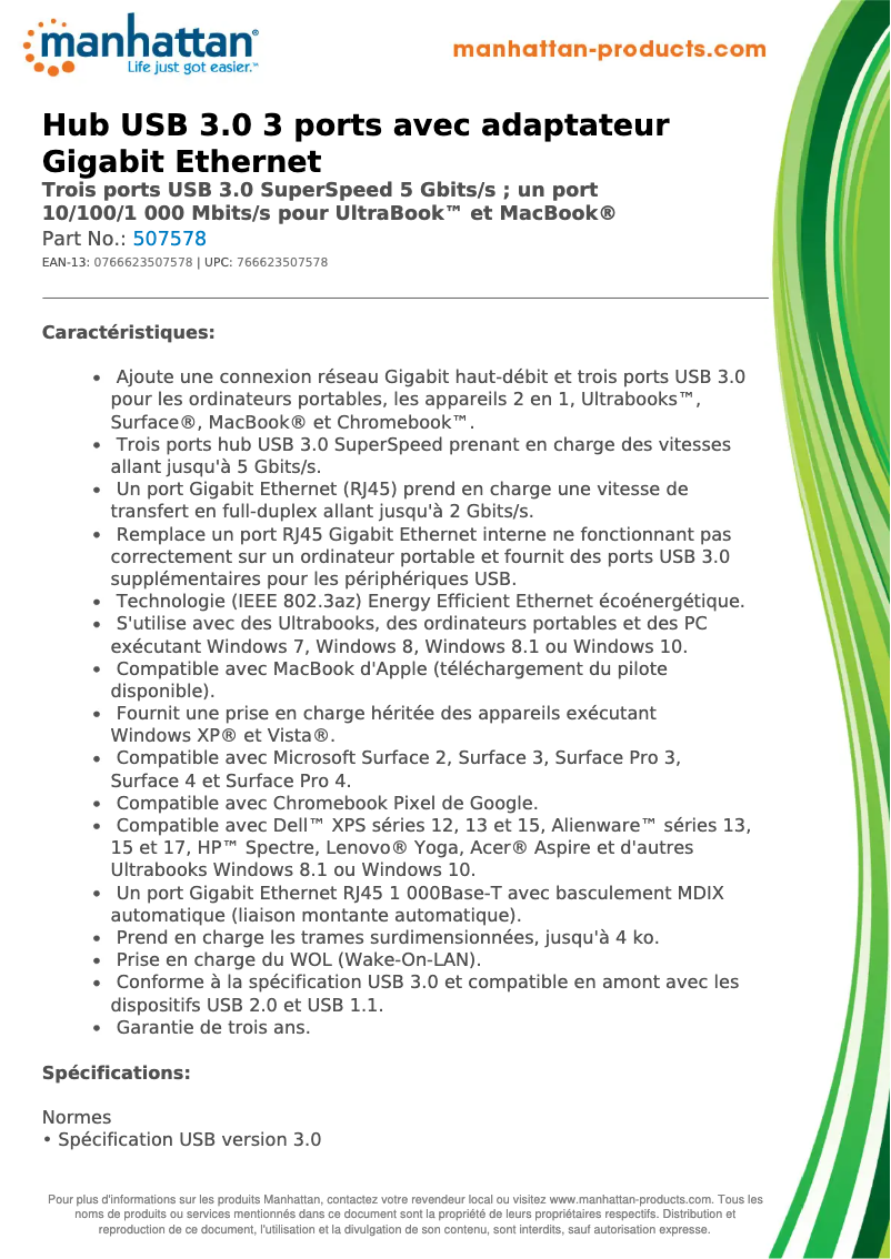 Page 1 de la notice Fiche technique Manhattan 507578