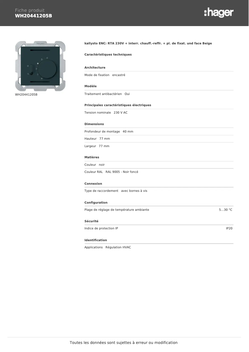 Image de la première page du manuel de l'appareil WH20441205B
