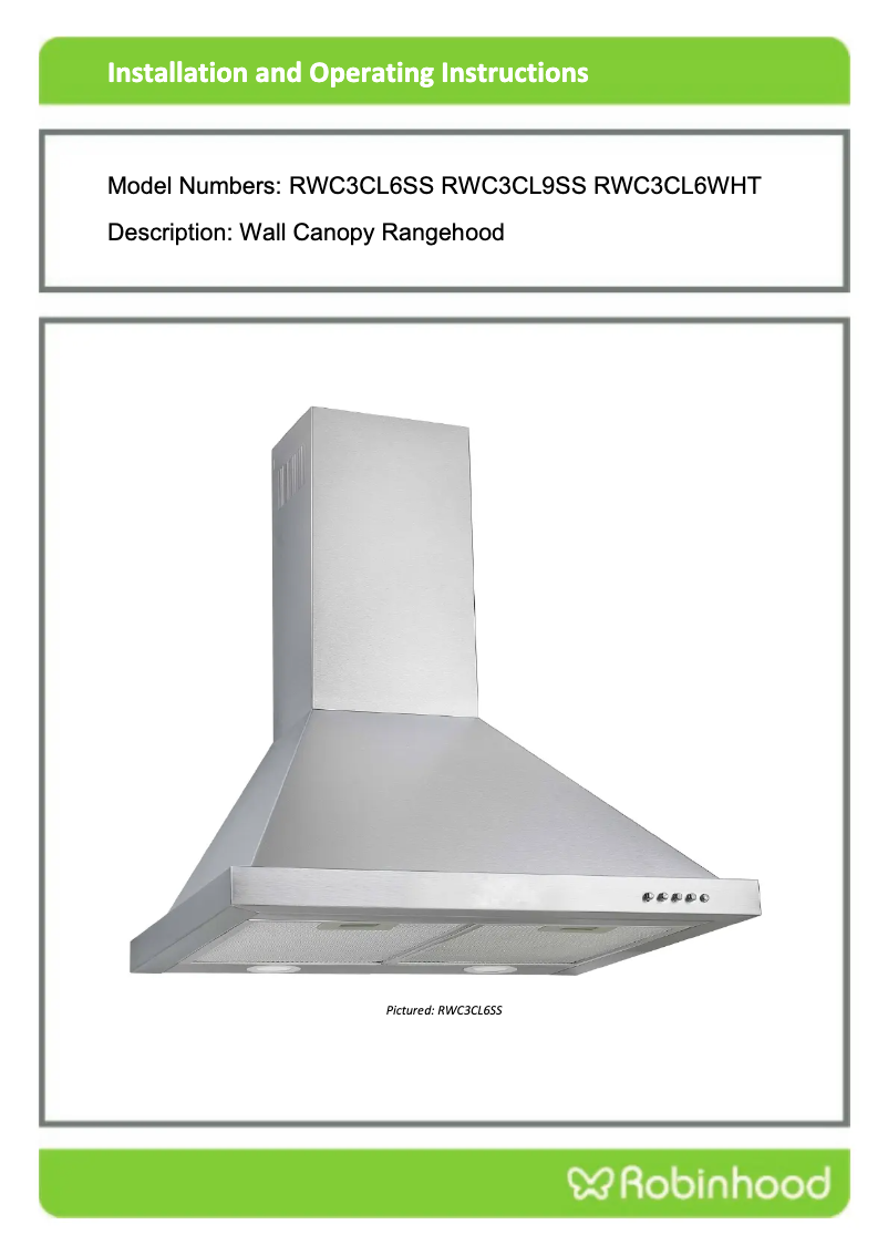 Page n°1 - Guide d'installation Robinhood RWC 600