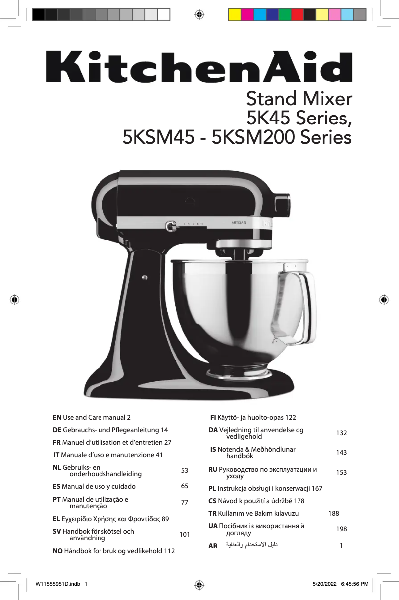 Page n°1 - Manuel utilisateur KitchenAid 5K45SS
