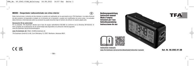 Page 1 de la notice Manuel utilisateur TFA 60.2562.01